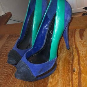 Jessica Simpson Blue Multi striped heels